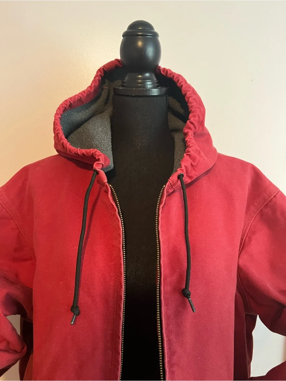 Carhartt J158 DKH Red Jacket Mens Large Duck Red Fleece Lined Hooded Vintage